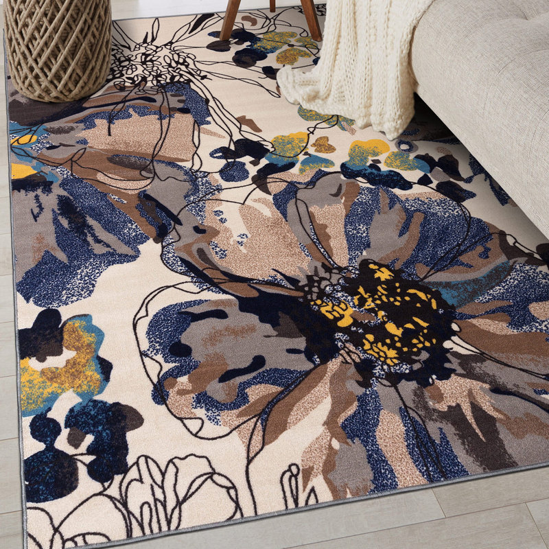 Ebern Designs Dichiera Floral Ivory/Cream Area Rug & Reviews Wayfair